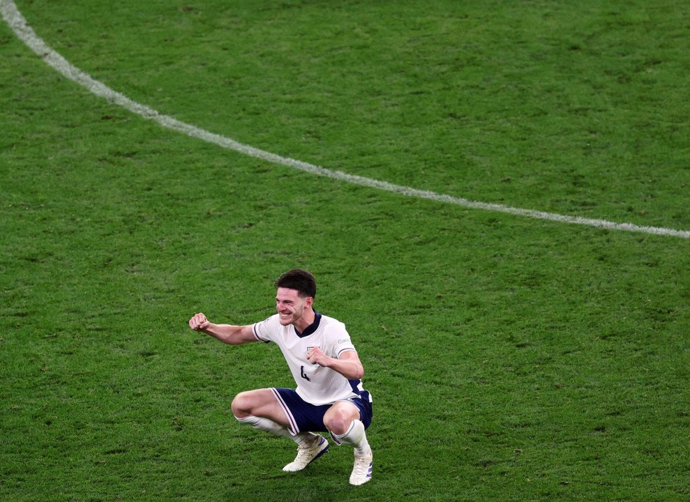 Declan Rice en el partido de semifinales en Dortmund (Alemania). EFE/EPA/MOHAMED MESSARA